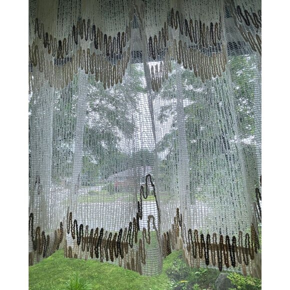 Vintage 1980s curtain, beige, brown wavy ombre, short single pleated panel - Picture 4 of 10